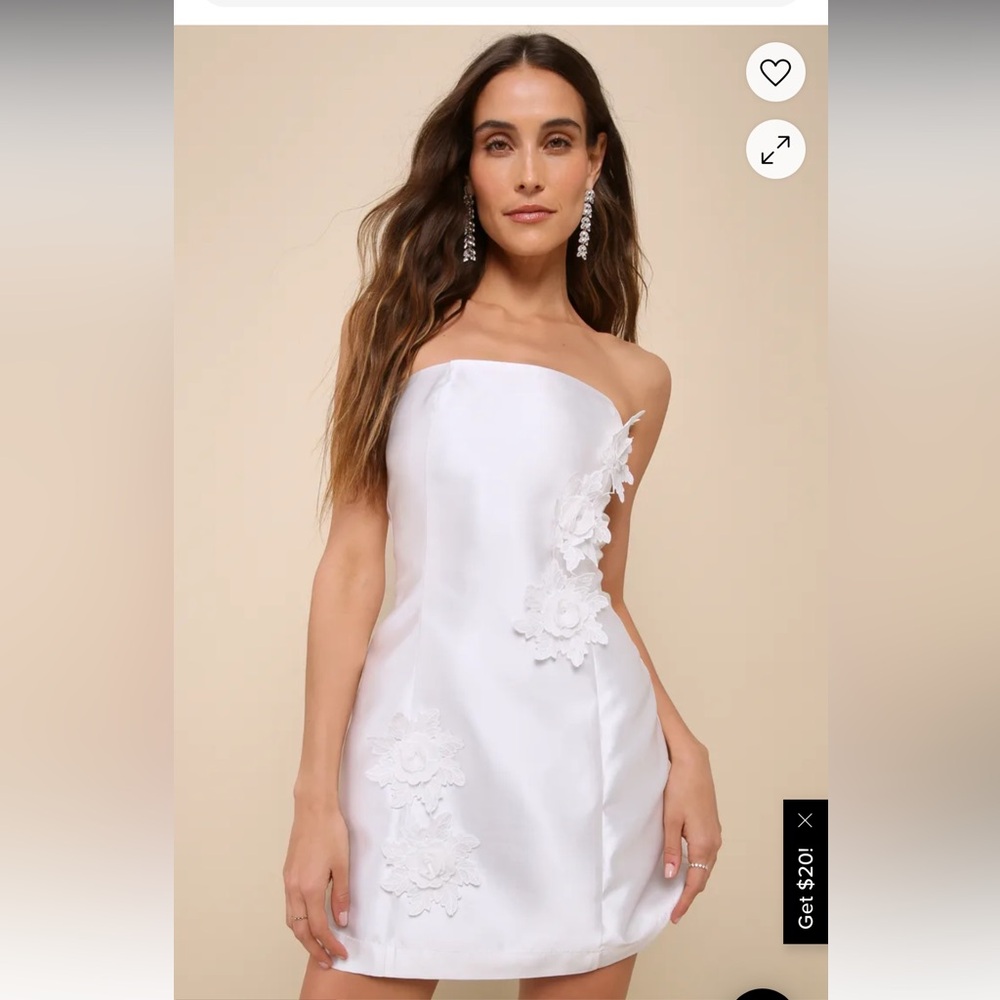 Charming Destiny White 3D Floral Applique Strapless Mini Dress